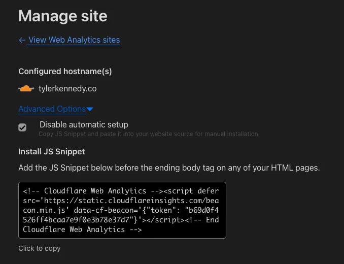 Cloudflare Analytics JS Snippet Cloudflare Analytics JS Snippet